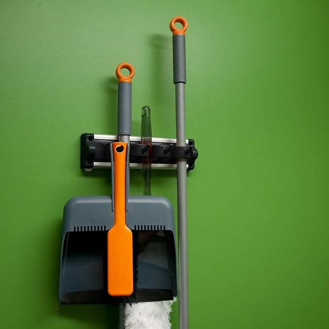 Casabella Grook 13.5" Wall-Mount Broom and Mop Holder, Medium