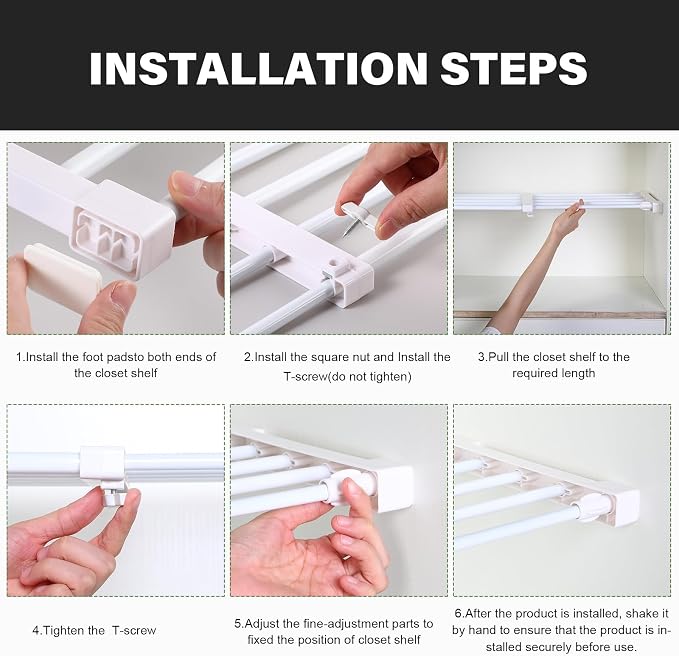 Geetery 4 Pcs Closet Tension Shelf Metal Expandable Closet Shelf Dividers Adjustable DIY Shelf Separators in Closet Tension Rod Storage Rack for Cabinet Kitchen Wardrobe (15''-21.65'' X 9.45'')