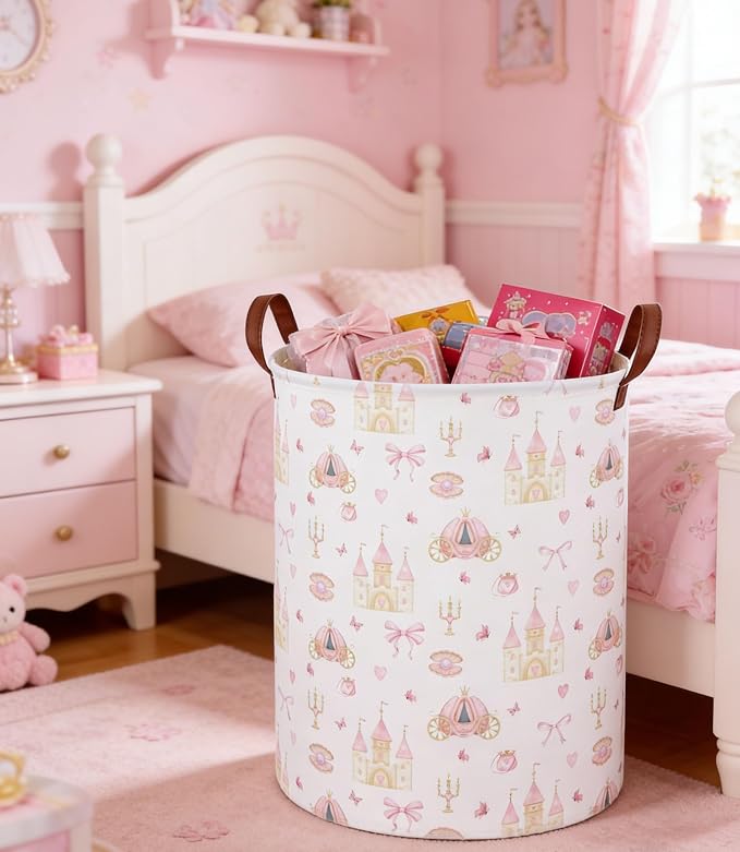 Kids Laundry Hamper Kids Dirty Clothes Hamper Collapsible Waterproof Toys Storage Bin Boys and Girls Hampers Princess Room Decor Gift Baskets(Cute Princess)