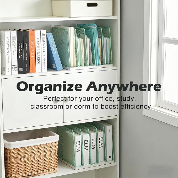 AUPSEN 5-Section File Organizer for Desk, Wood Mesh Desktop File Organizer, File Sorter Storage Rack, Vertical Folder Holder for Files, Magazines, Books (Green)