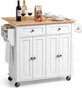 VEVOR Kitchen Island Cart with Storage, 43.58 in Wide Mobile Rolling Storage Island on Swivel Wheels, with 2 Drawers, Storage Cabinet, Drop Leaf, Spice/Towel Rack, Table for Home Dining Room, White