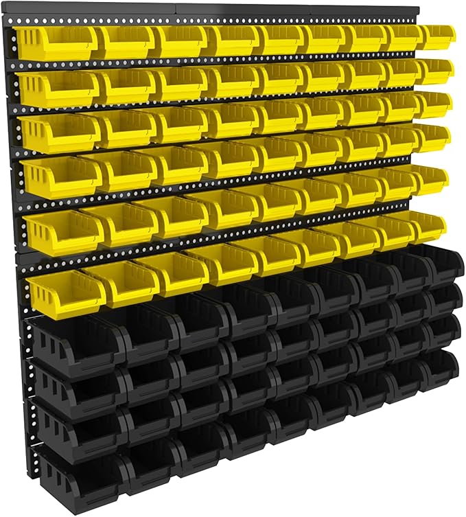 Wall Mounted Storage Bins - Plastic Adjustable Compartment Organizer for Screws, Nuts, Bolts & Tools | Heavy-Duty Home & Garage Organization | Closet, Bedroom, Workshop Wall Storage Rack, 90PCS