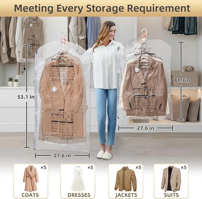 TAILI Hanging Vacuum Storage Bags with Electric Pump, Vacuum Seal Bags for Clothing Travel, Space Saving Hangers for Clothes, Suits, Coats and Jackets, Set of 6 (3 Long, 3 Short)