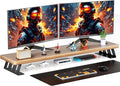 Dual Monitor Stand Riser, 39 Inch Large Wood Monitor Stands for 2 Monitors, Desk Monitor Riser for Computer/Laptop/Printer/TV, Stand Riser up to 220 lbs