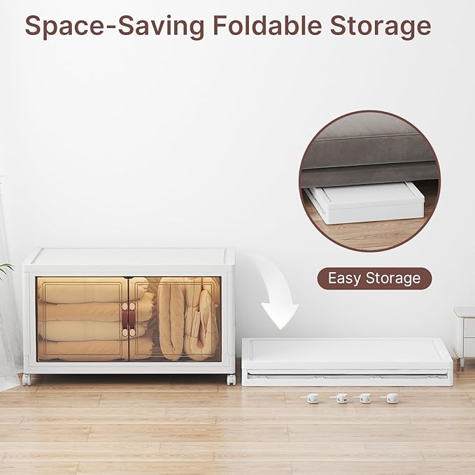 Stackable Storage Bins with Lids, Collapsible Storage Boxes, Foldable Plastic Storage Drawers for Bedroom,Office, Dorm (1, White, XL)