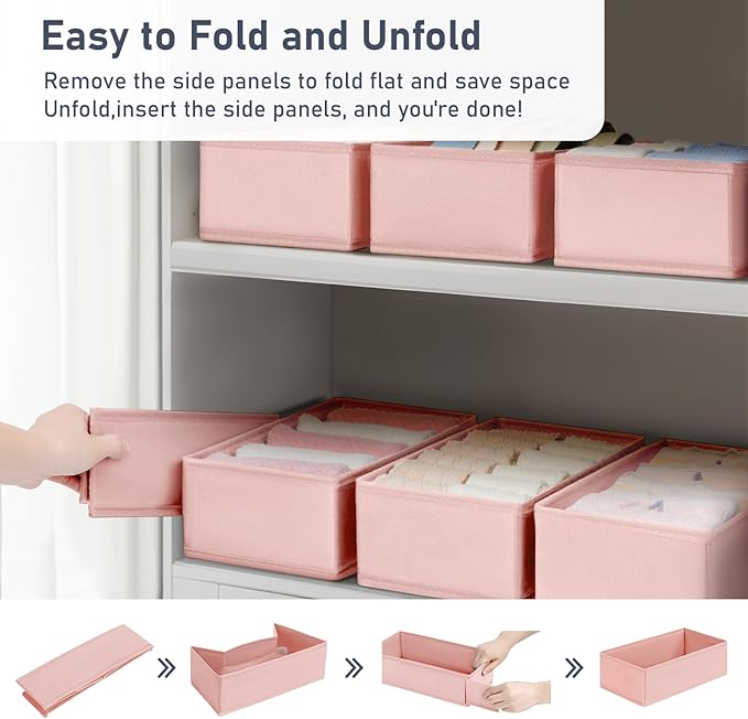 DIMJ Drawer Organizer - Clothes Storage Set of 3, Pink: Sock, Underwear, Bra, Tie, Belt Dividers