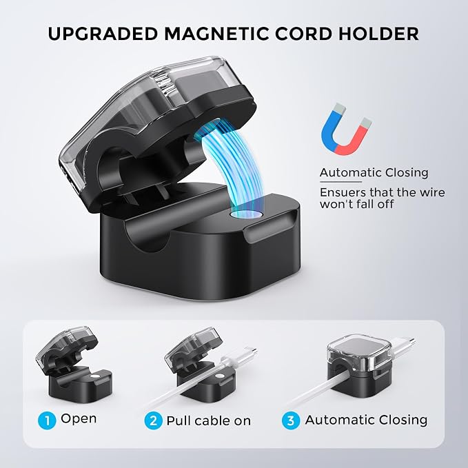 AhaStyle Magnetic Cable Organizer [1s Lock] 6 Pack Cord Holders Cable Clips | Strong Adhesive Hide Cable Cord Keeper Adhesive Wire Organizer Keeper for Nightstand Kitchen Car Office