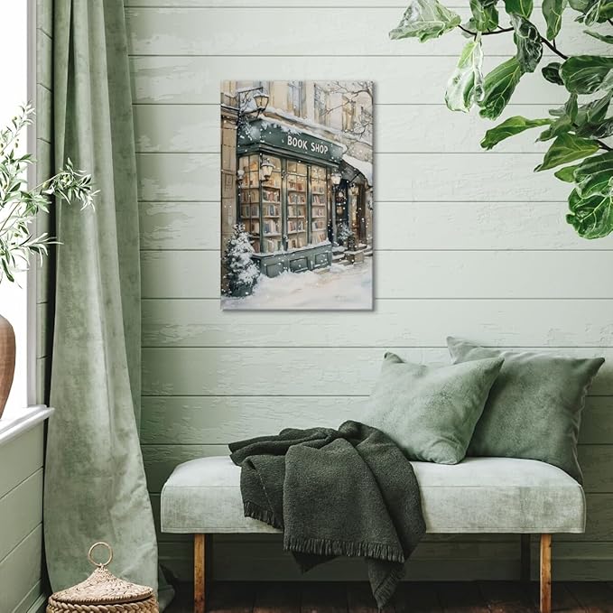 Winter Book Shop New York Book Lover Art Aesthetic Poster Canvas Wall Art Decoration Living Room Home Decor Bedroom Decoration Poster Framed8x12inch