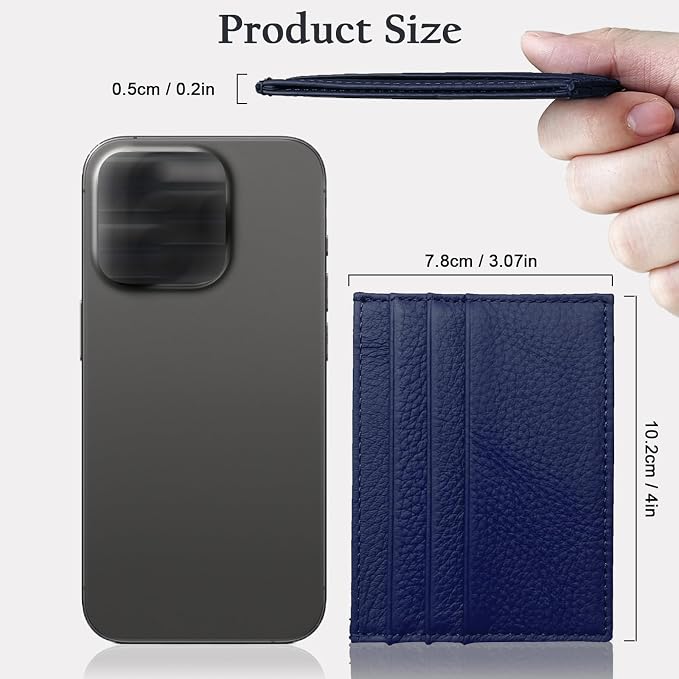 WOXVM Credit Card Holder Wallet RFID Blocking Slim Credit Card Cases Holder Premium Leather Minimalist Front Pocket Small Wallet with 6 Card Slots and 1 Pockets for Men Women (Navy Blue)