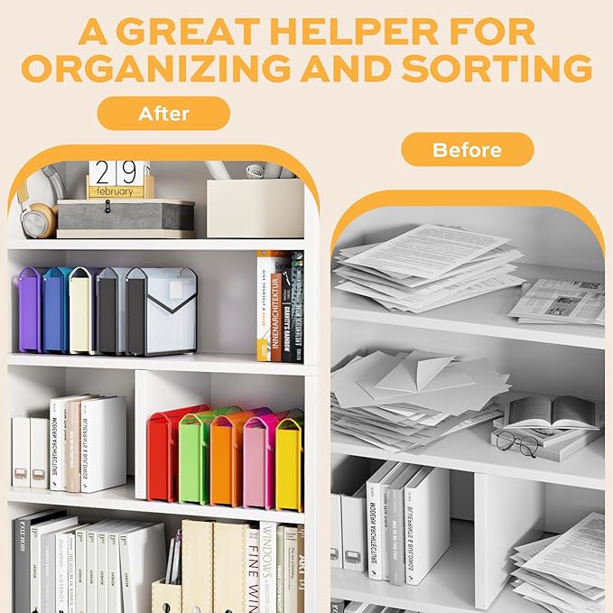 Deli 10 Pack Plastic Expanding File Folder, Folders for Documents with Snap Closure, Colorful File Folder Organizer, Transparent Accordion File Organizer, Large Capacity, Fit Letter/A4 Size, 9 Colors