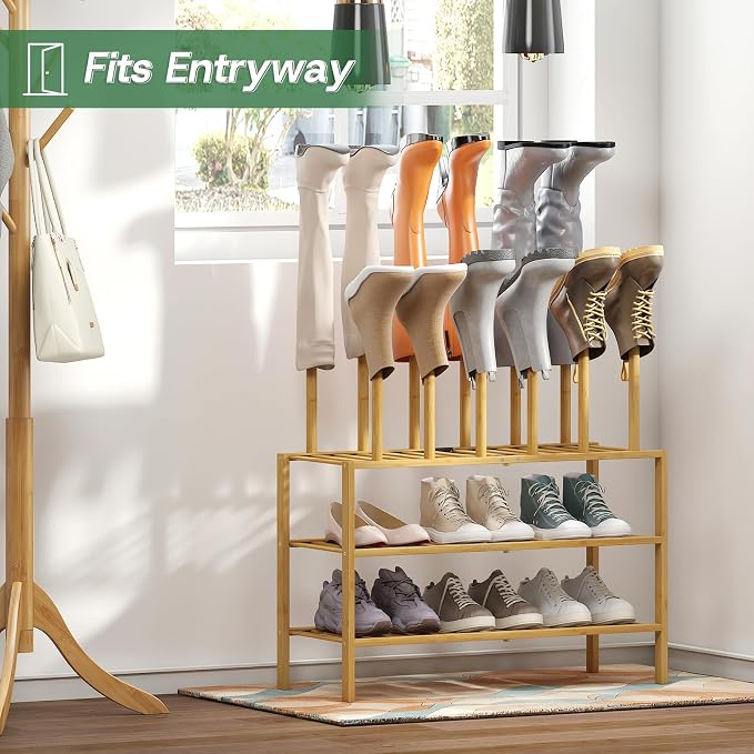 kiplant Tall Boot Rack Organizer - Bamboo Wood Boot Rack Shoe Rack for Entryway & Closet, Holds 6 Pair Tall Boots