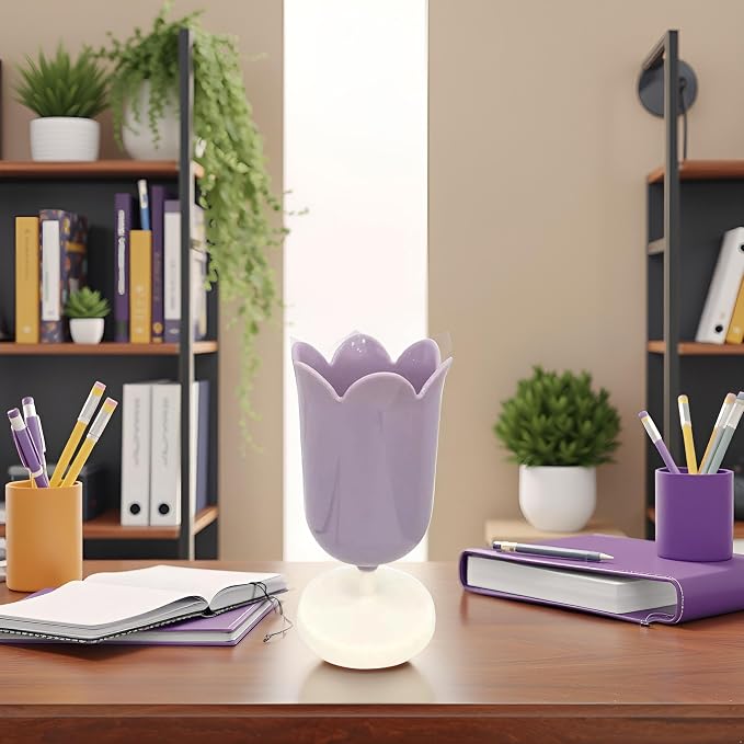 Plastic Tulip Pen Holder Cute Pens Cup for Desk Pen Brush Organizer Office Stationery Supplies Home Decor Desk Supplies Holders and Dispensers (Purple)