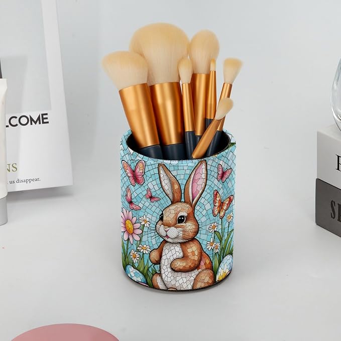 Modern Easter Eggs and Rabbit Pen Holder Pencil Organizer for Desk, 3.1” x 3.1” x 3.9” Pencil Cup Office Supplies, Large Capacity Cute Pen and Makeup Brush Holder for Home, School, Desktop