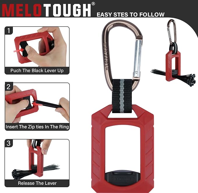 Melotough Zip Tie Organizer Band,Zip Tie Holder,Reusable,Cable Tie Bracket for Multi-Purpose Indoor and Outdoor Use,Red,1Pcs