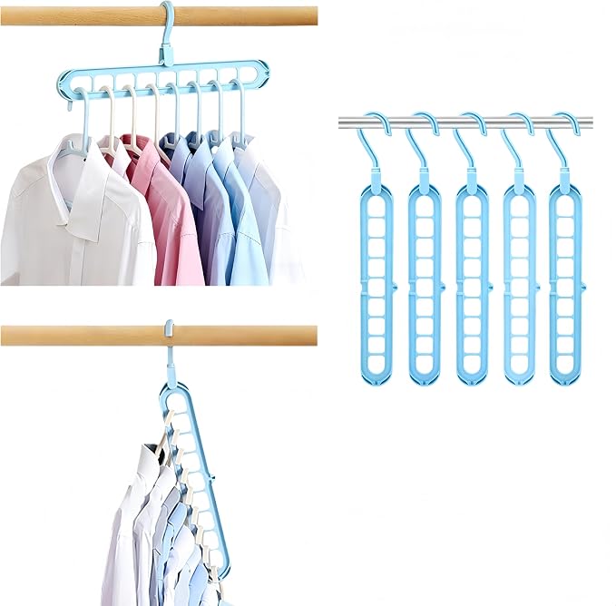 9 Space-Saving Hangers Heavy-Duty PP Plastic Tiered Hanger Organizer with Non-Slip Foldable Design, for Closet (Black, 5)