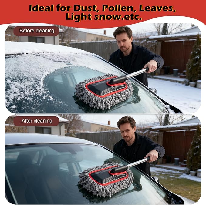 Car Duster Exterior Scratch Free,Microfiber Car Duster with Extendable Handle, with 3PCS Detailing Brush, Exterior Interior Multipurpose for SUV,Truck,RV