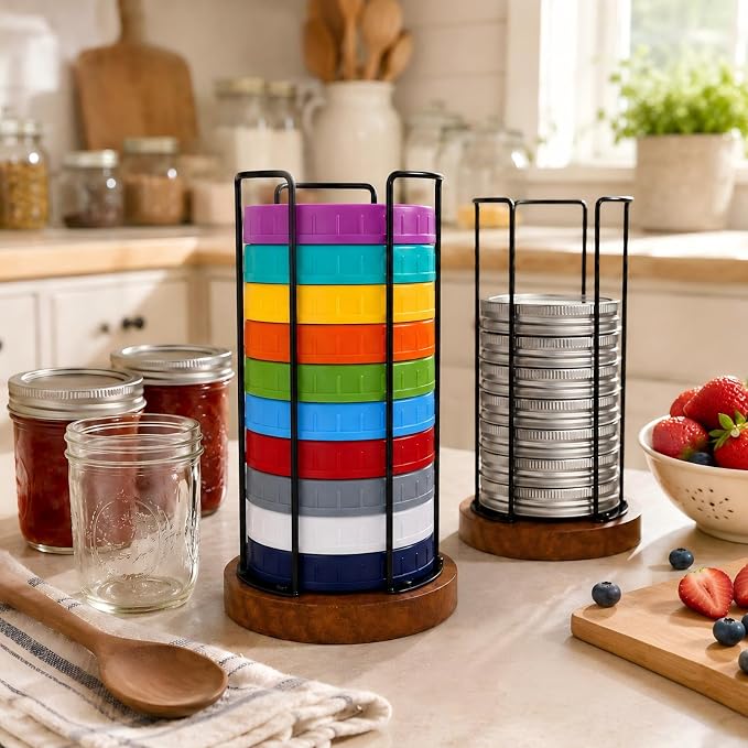 2 Pack Mason Jar Lid Organizer, Adjustable Cup Lid Holder for Cabinet & Countertop, Detachable Lid Storage Rack for Stanley, YETI, Simple Modern and Water Bottle Lids
