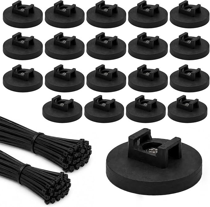 20 Pcs 43 mm Magnetic Zip Tie Mounts with 200 Black Zip Ties, 25 lb Vertical Pull Force Extra Large Magnetic Cable Clips, Wide Magnet Wire Holder Bases for Cable Management on Steel Surfaces