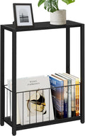 Homleke Narrow Side Table with Magazine Holder, Skinny End Table | Space-Saving Design, Small Spaces, Storage Shelf, Metal Frame, Easy Assembly, 7.1" D x 16.9" W x 23.6" H, Black