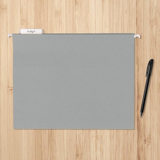 Amazon Basics Hanging File Folders with Adjustable Tabs for Document Organization, Letter Size, Gray, 25-Pack