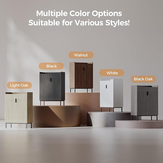 Mericonia Shoe Cabinet with Metal Legs, Farmhouse Large 5-Tier Shoe Storage Cabinet with Doors, Wooden Shoe Organizer for Entryway, Hallway (2 Door Shoe Cabinet, Oak-Modern)
