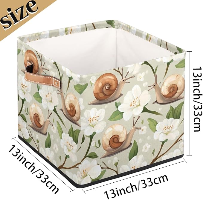TropicalLife Floral Snail Storage Cube, 13 Inch Fabric Cube Storage Organizer Bin for Shelves Clothes, Decorative Foldable Storage Boxes