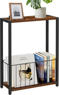 Homleke Narrow Side Table with Magazine Holder, Skinny End Table | Space-Saving Design, Small Spaces, Storage Shelf, Metal Frame, Easy Assembly, 7.1" D x 16.9" W x 23.6" H, Rustic Brown