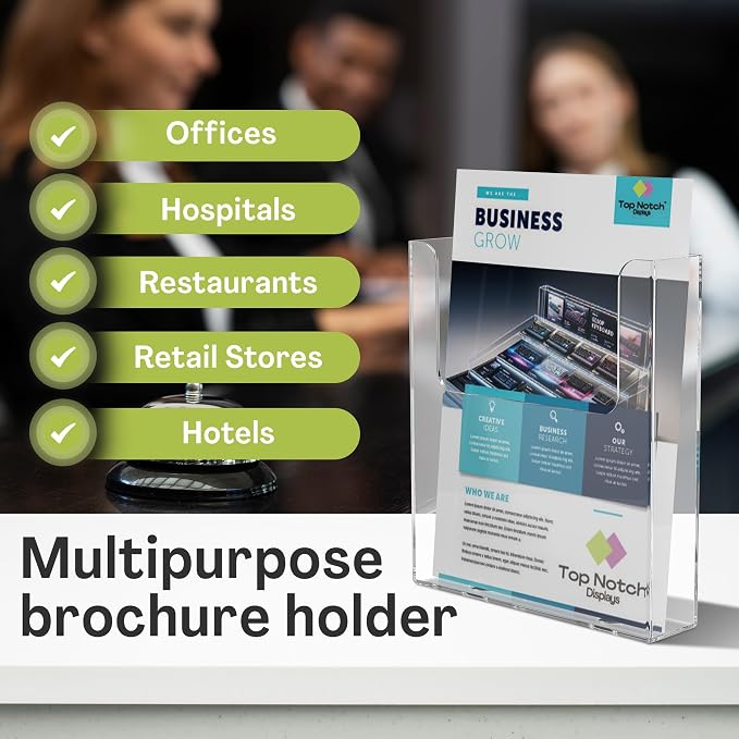 Acrylic Brochure Holder for Wall Mounting, Clear Display for 8.5" x 11" Flyers, Literature Holder for Magazines, Pamphlets, Menus, Includes Screws & Plastic Anchors – Pack of 8