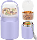 20oz Soup Thermo for Hot Food with a Snack Box Container，Leak Proof Insulated Lunch Container Kids and Adults，Stainless Steel Double Wall Vacuum Wide-mouth Food Jar with Spoon and Handle（Purple）