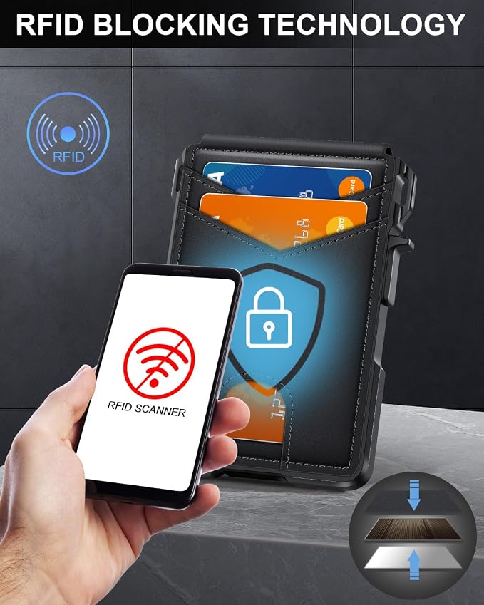 ZALVEX Wallet for Men, Mens Minimalist Wallet 9-13 Cards, Slim Compact Wallet with Money Clip & ID Window, RFID Blocking Smart Pop Up Card Wallet, Metal Aluminum Credit Card Holder Bifold Wallet | Money Clip & ID Window, Compact Smart Pop Up Card Walle...