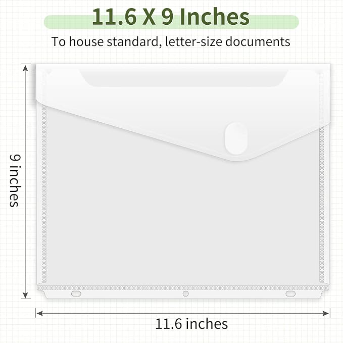 Sooez 12 Pack Binder Folders Pockets with Staggered Closures, Letter Size | Clear Binder Pockets for 3 Ring Binder, Space-saving Binder Organizer Sleeves, Binder Divider with Pockets, for School Office