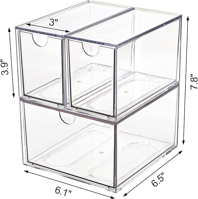Yarlung 3 Pack Coffee Pod Organizer Tea Bag Holder, Clear Acrylic K Cup Holder Box Stackable Coffee Bar Drawer Container for Cabinet Countertop Storage