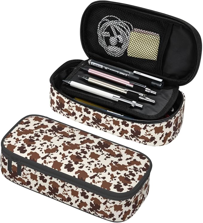 Cow Print Large Pencil Case for Girls Boys, Pencil Pouch Pen Bag Kids Teen | Big Capacity with Flip Top Zipper Stationery Organizer Storage Back to School Supplies for School Office College Student