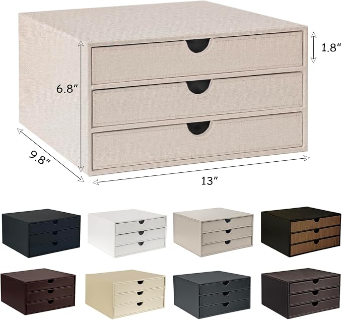 UnionBasic Leather Desktop Drawer Organizer, File Cabinet Magazine Document Holder, Office Supplies Desk Storage Organizer Box, 3 Drawer, Coffee