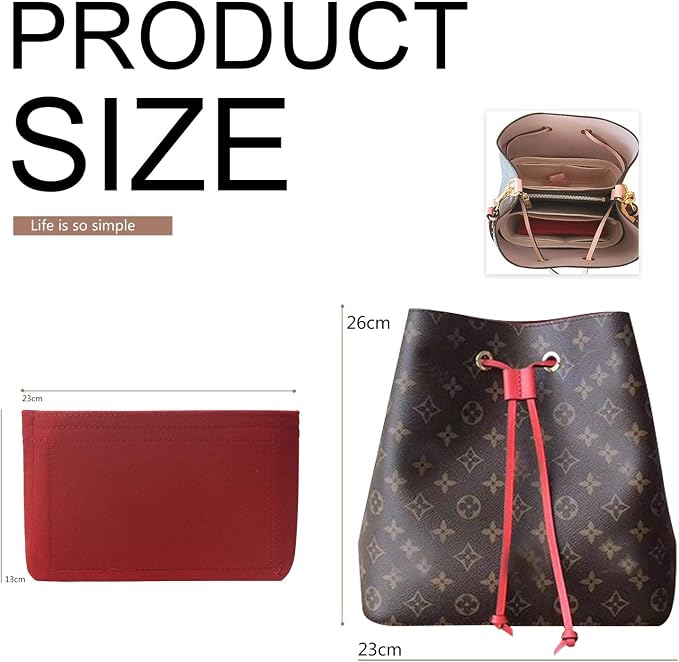 Bag Organizer, Bag Shaper Purse Insert Felt Organizer Fit in NeoNoe Noé and other Bucket Bags - red