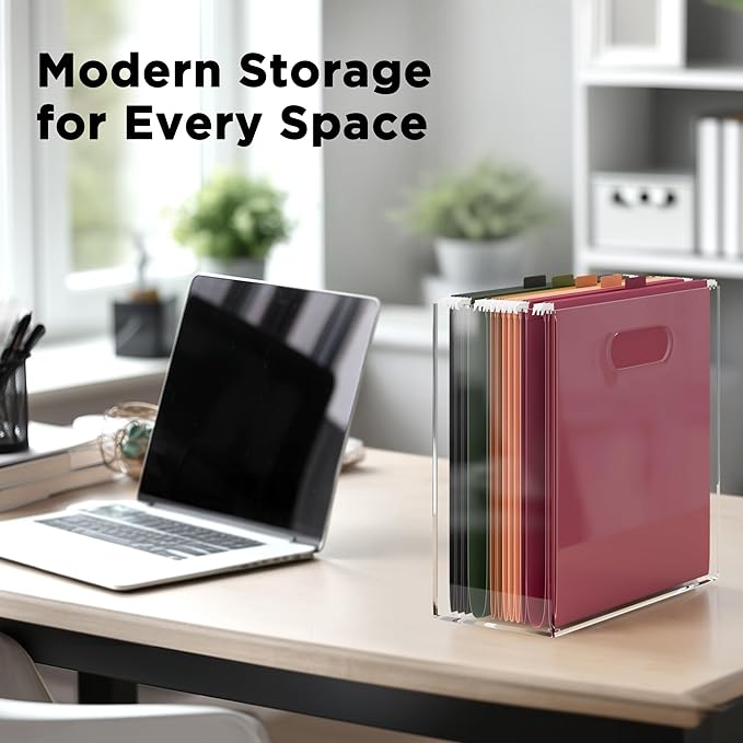 File Organizer for Desk - This Acrylic Storage Box is great for Office Organization - Its Modern Acrylic Magazine Holder makes a Great Gift for Home/Work Space