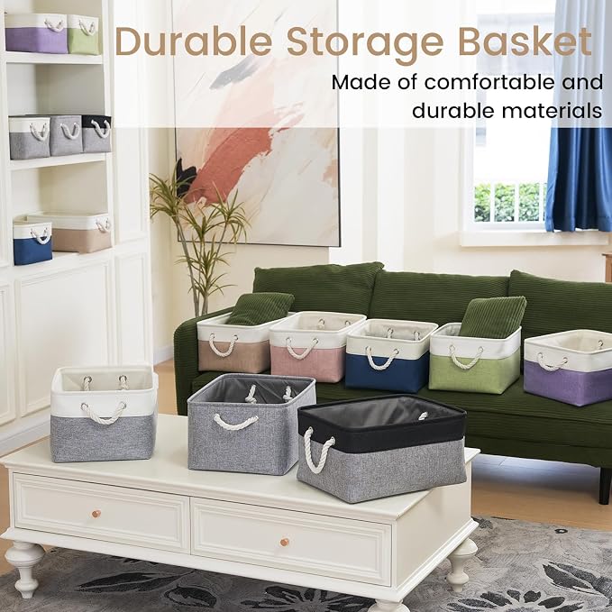 Large Storage Baskets- 15.7x11.8x8.26 inch Storage Bins for Shelves and Closet Organizing, Foldable Fabric Bin for Home Organization Clothes and Laundry (6-Pack, Black&Gray)