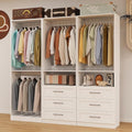 Closet System with with 6 Drawers, 6FT-15FT Closet Organizer Storage Systems with 7 Hanging Rods, Walk-in Closet Corner Closet System Modular Closet System White 3 Sets (6FT)
