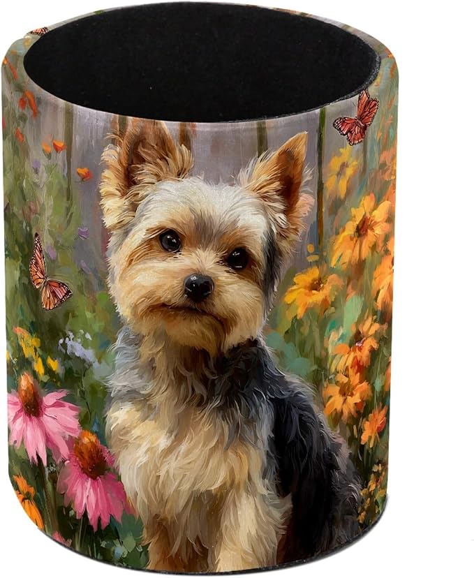 Watercolor Dog Pen Holder Pencil Organizer for Desk, 3.1” x 3.1” x 3.9” Pencil Cup Office Supplies, Large Capacity Cute Pen and Makeup Brush Holder for Desktop, Home, School