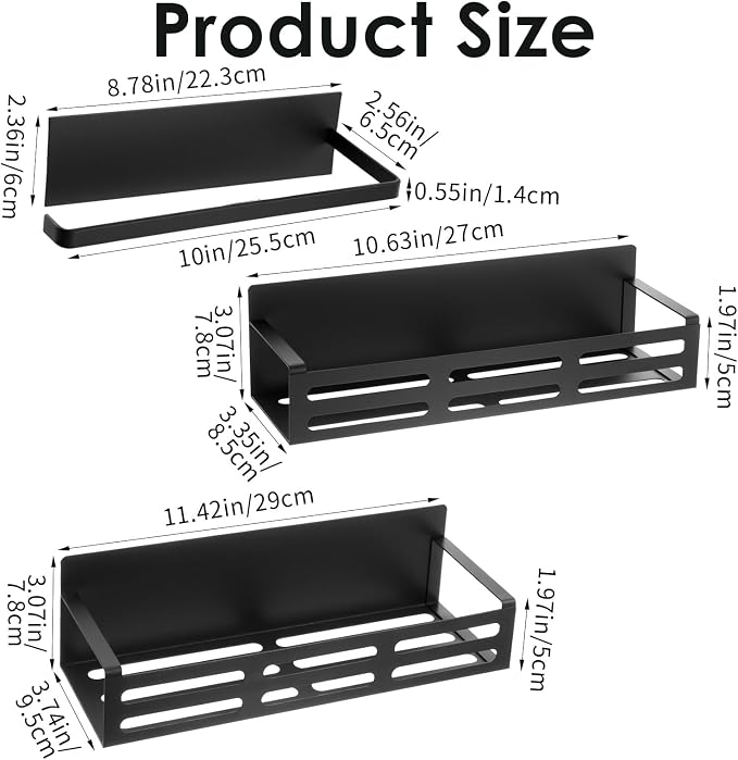 3 Pack Magnetic Spice Rack for Refrigerator with Paper Towel Holder, Black Rustproof Fridge Organizer, Strong Magnetic Kitchen Storage Shelves