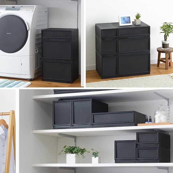 Sanka D2SC-MSBK Modular Case, Flexible Combination Drawer Storage Case, Slim M, Black, Drawer Storage That Can Be Combined According to Your Lifestyle, Pull Out And Close Drawers, Rubber Stopper To