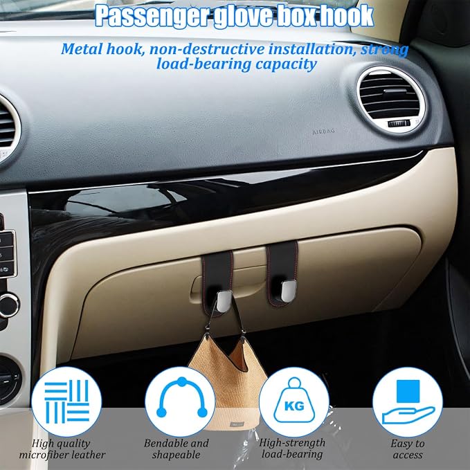 Car Co-Pilot Glovebox Hook, Multifunctional Passenger Seat Glovebox Hanger Organizer for Purse Handbag Umbrella, Auto Interior Glove Box Hanging Storage Hook Holder, Universal Fit (Black)