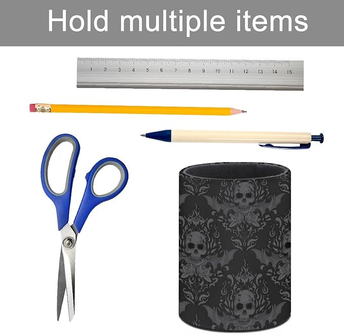 Gothic Skull Pen Holder Pencil Cup for Desk Organizer | Cute Makeup Brush Holder PU Multifunctional Office Suppliesfor Decor Home Classroom School