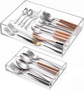 2 Layer Acrylic Deep Kitchen Utensil Drawer Organizer for Flatware Utensils | Clear Silverware Drawer Organizer with Removable Flatware Tray, Kitchen Utensil Tray for Cutlery, Chopsticks, Spoons, Forks