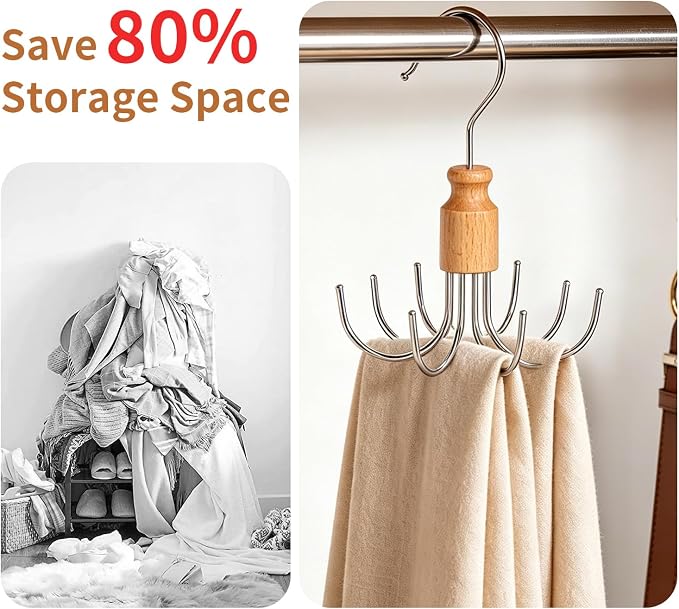 360° Rotatable Belt Rack & Closet Organizer - Holds Up to 24 Belts, Ties, Scarves | Space-Saving Hanging Holder for Bras, Tanks, Purses | Silver (1)