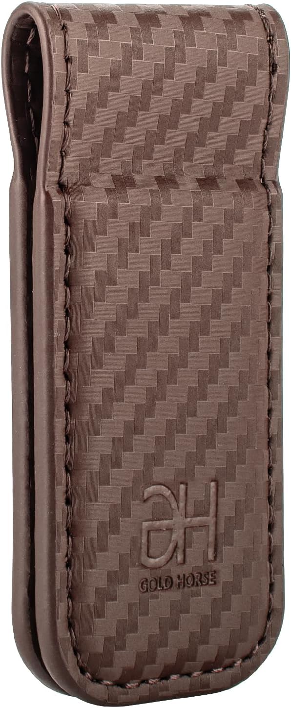 GH GOLD HORSE Slim Magnetic Money Clip Genuine Leather Business Card Holder for Men (Coffee)