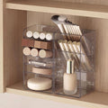 PAVSTINE 2-Pack Medicine Cabinet Organizer with Adjustable Dividers, Clear Vertical Layered Backward Slanting Shelves, Space-Saving, for Makeup Brush/Lip Gloss/Mascara Storage