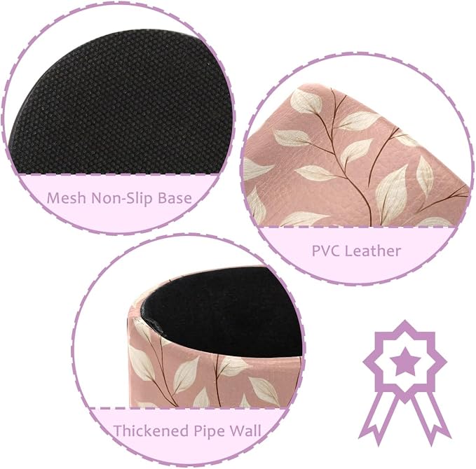 Cute Pink and White Leaves Desk Pen Organizer, Pen Cup Makeup Brush Holders Pencil Holder for Desk, Desktop Supplies & Accessories Workspace Organizers for Office Home School Art Supply