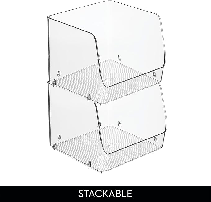 iDesign Open-Front Bin for Kitchen, Bathroom, or Home Office - Set of 2, Clear, Made in USA