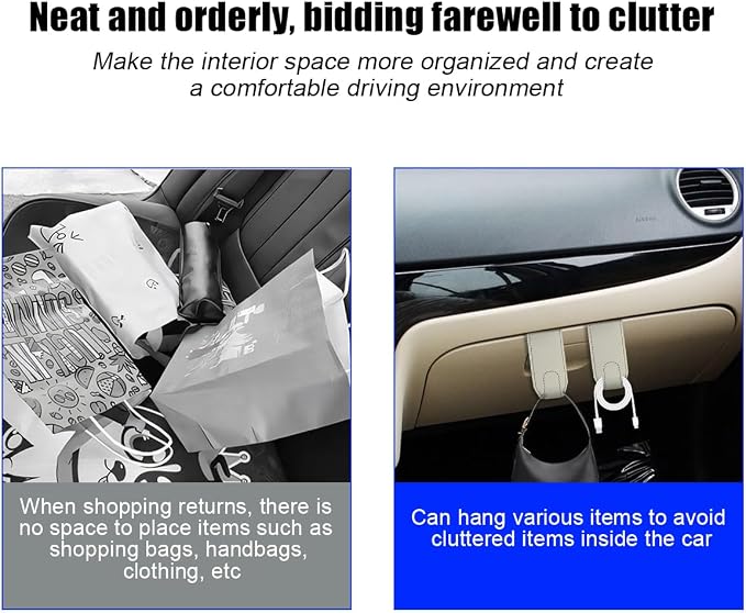 Bittwee 2PCS Car Glove Box Hooks Passenger Storage Hangers Beige | Microfiber leather, snap-in install, hangs bags umbrellas, fits most cars SUVs and trucks, car interior accessories